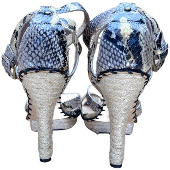 Via Spiga Snake Print Leather Platform Sandals Jute Wrapped Heel Size 8 Gray Tan - Picture 5 of 12